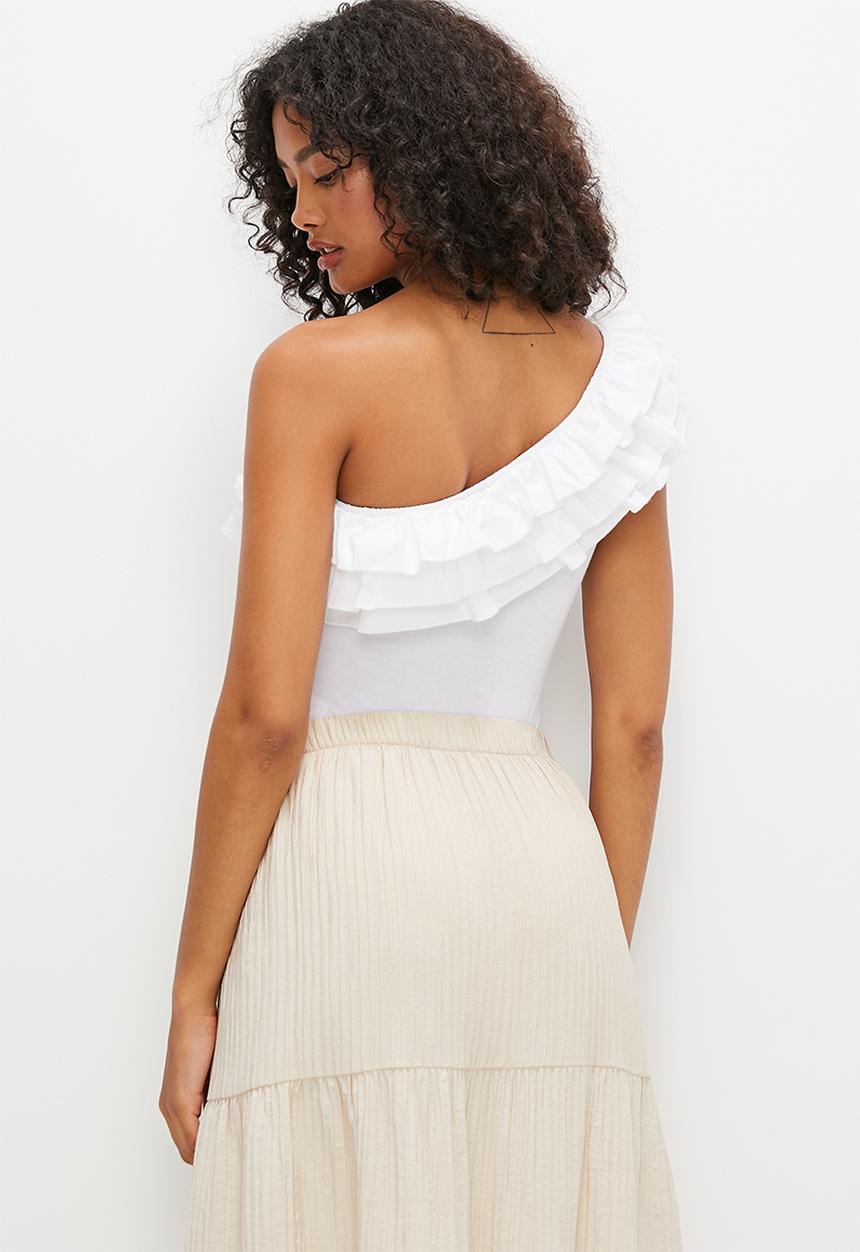 MILLA - Combo asymmetric ruffle bodysuit - white