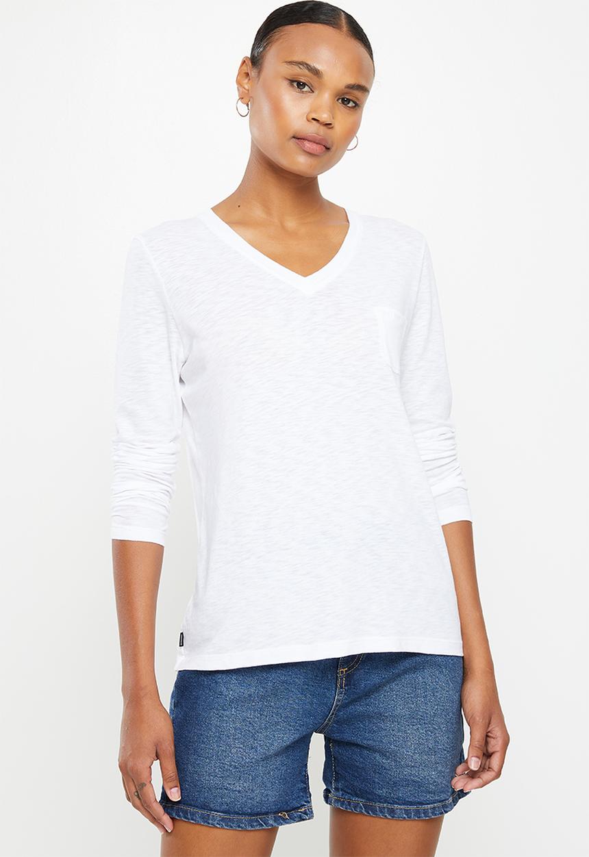 Superdry. - Studios long sleeve pocket v-neck top - optic