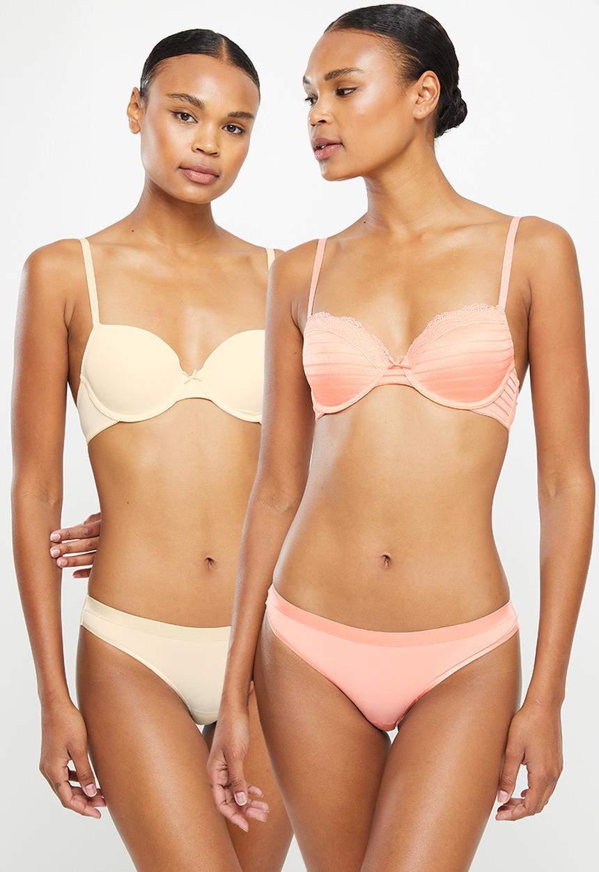 DORINA - Ida 2 pack demi bra - coral & beige