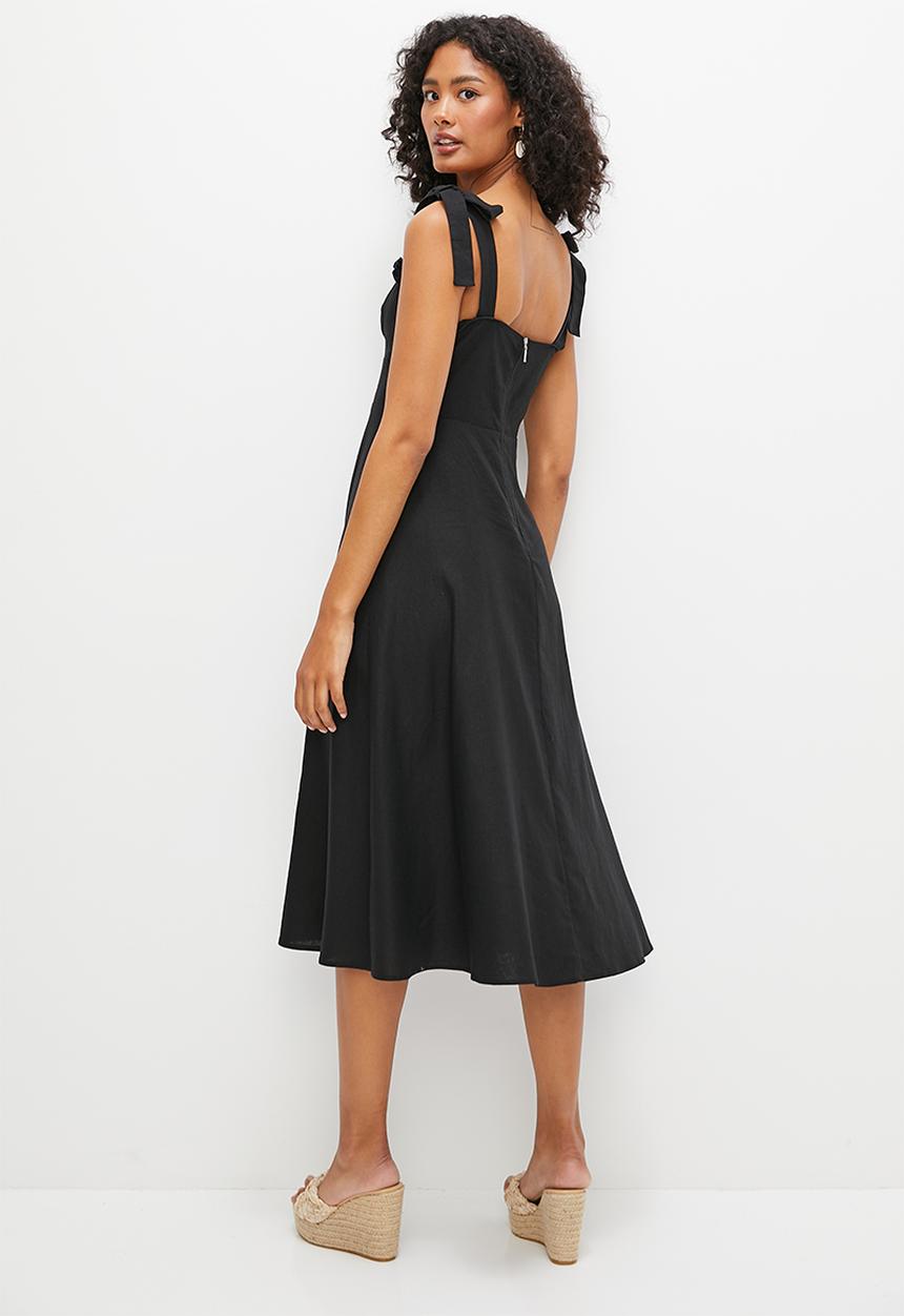 MILLA - Corset circle hem midi dress - black