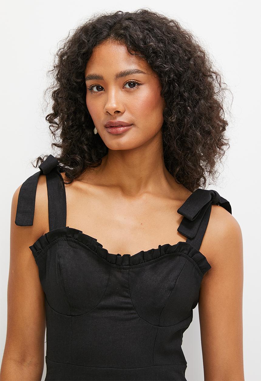 MILLA - Corset circle hem midi dress - black