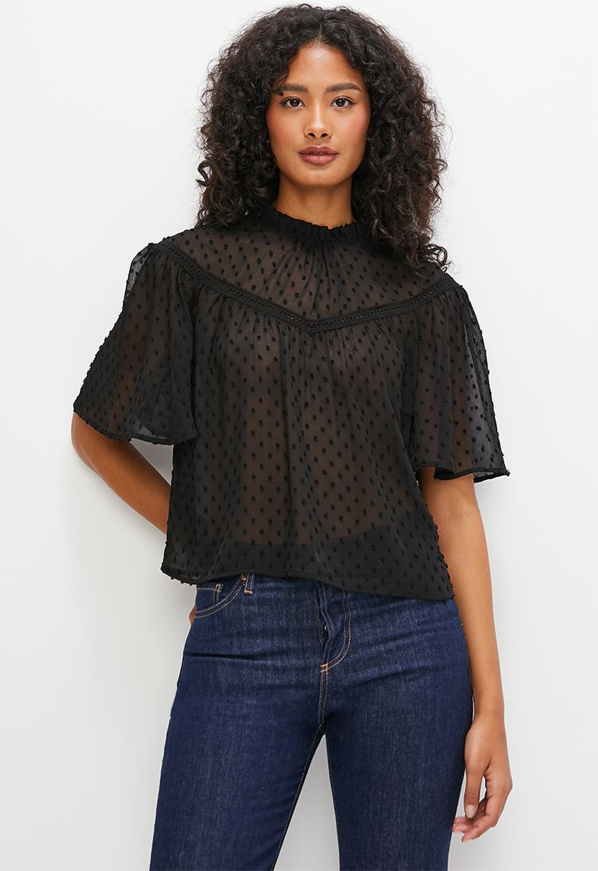 MILLA - Trim detail femme blouse - black