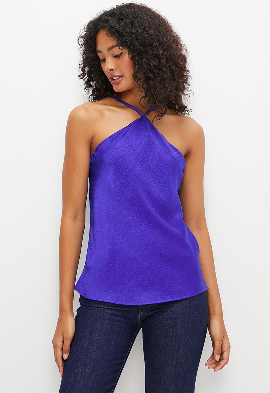 MILLA - Co-ord satin halter blouse - cobalt