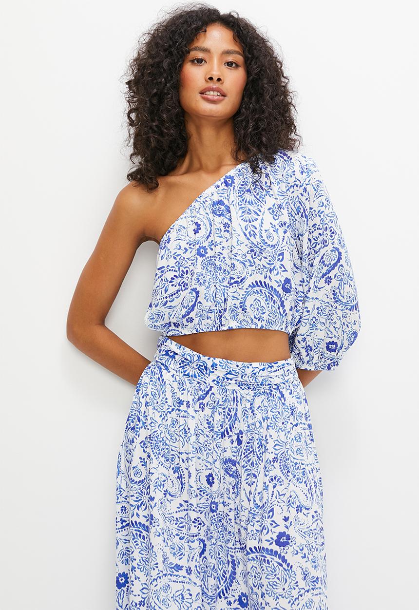 MILLA - Co-ord asymmetric top - blue paisley