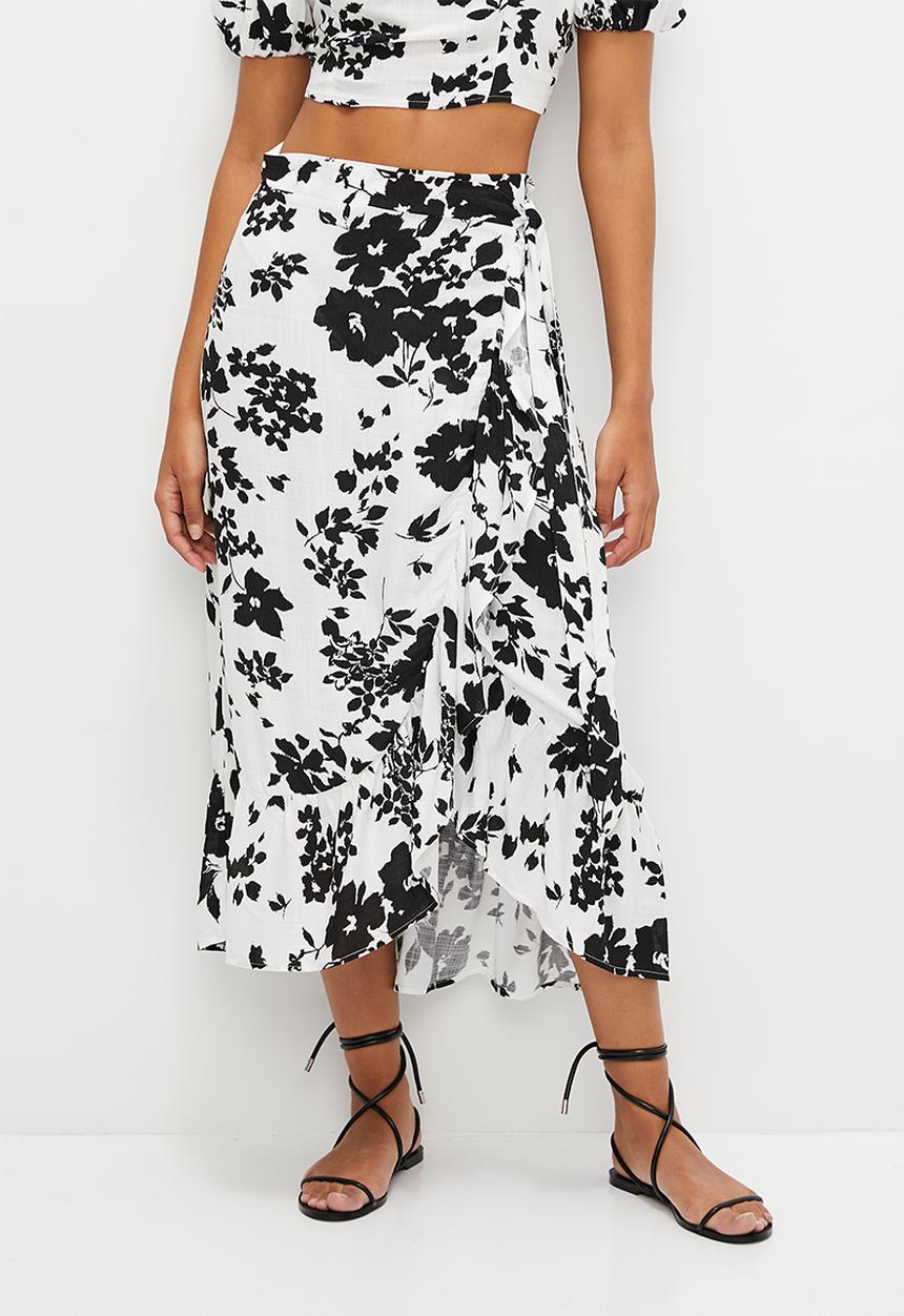 MILLA - Co-ord ruffle wrap skirt - white & black 