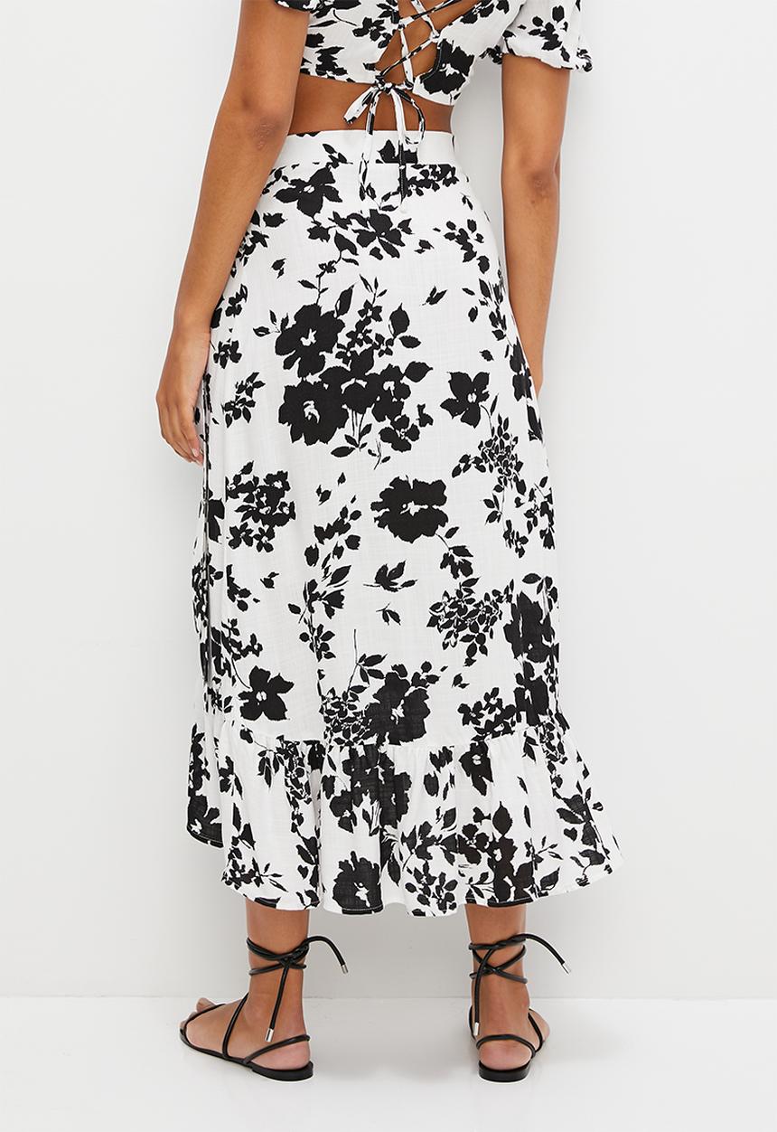 MILLA - Co-ord ruffle wrap skirt - white & black 