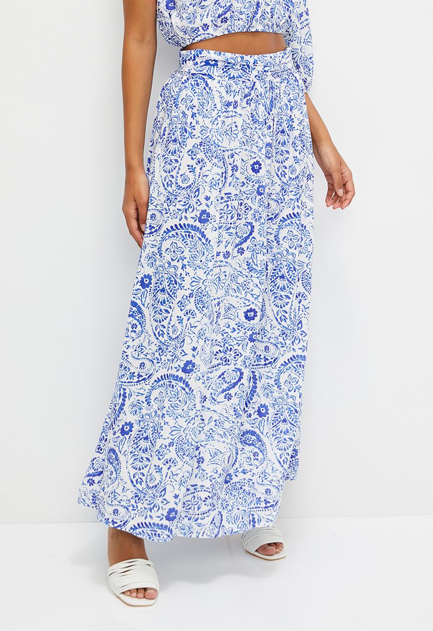 MILLA - Co-ord a-line maxi skirt - blue paisley