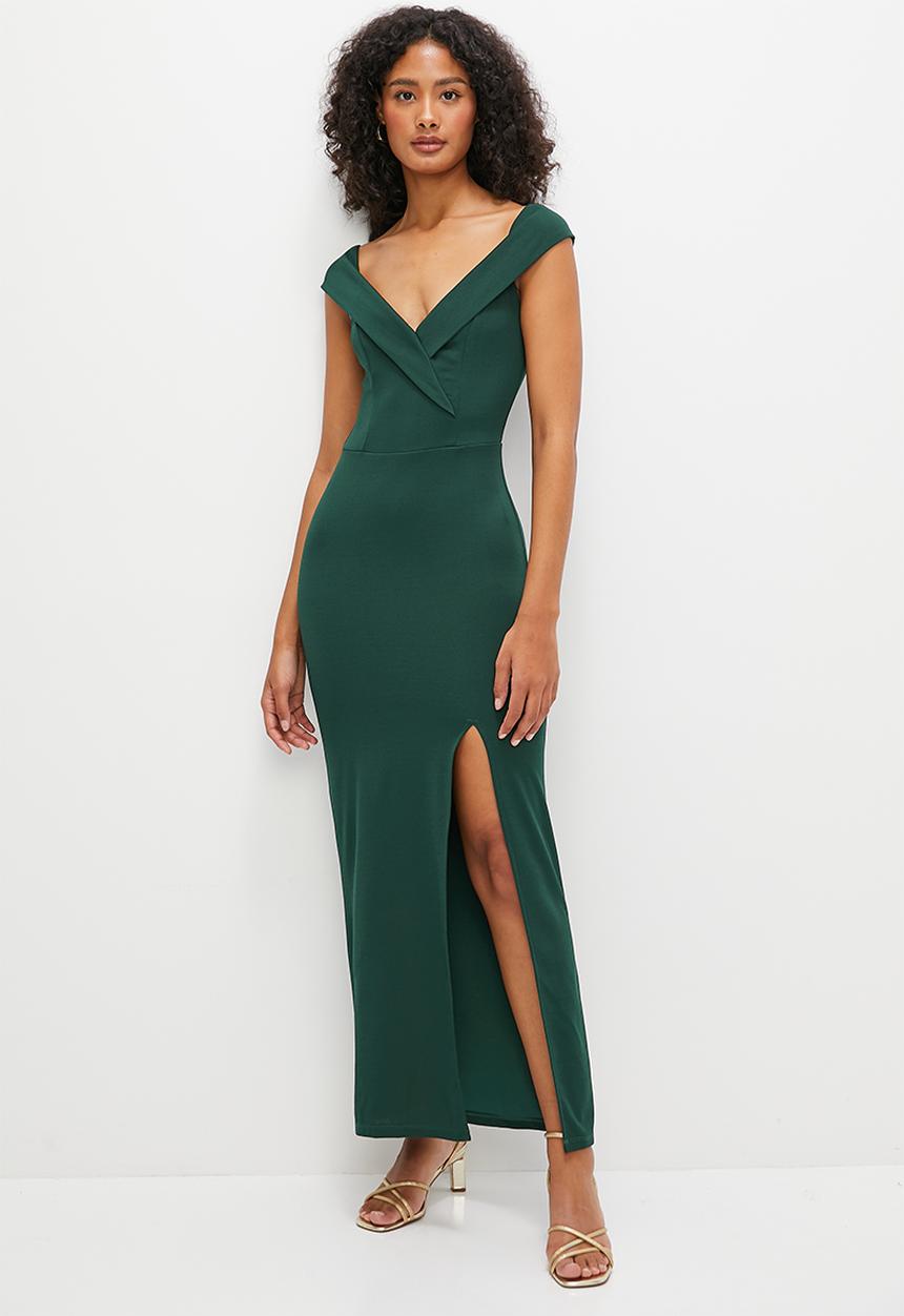 MILLA - Bardot crepe knit maxi dress- emerald