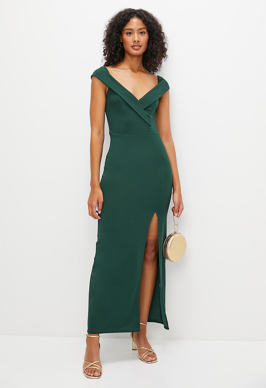 MILLA - Bardot crepe knit maxi dress- emerald