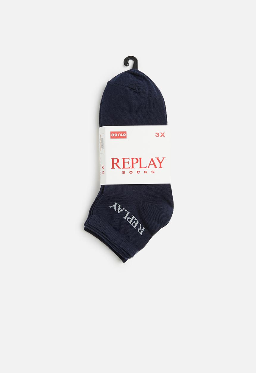 Replay - Replay low cut basic leg logo 3-pack banderole - dark blue & grey