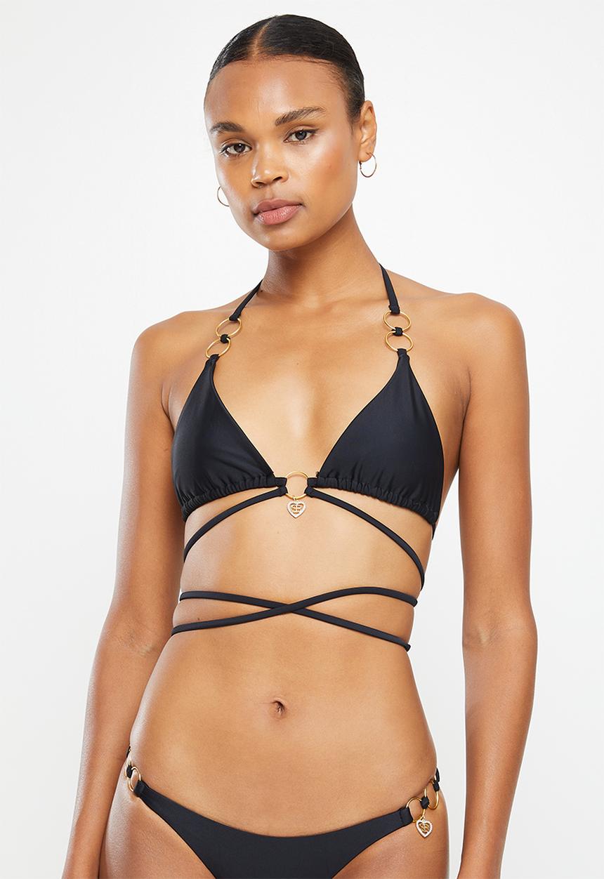 SISSY BOY - Virosa: bikini top with ring and wrap tie detailing - black