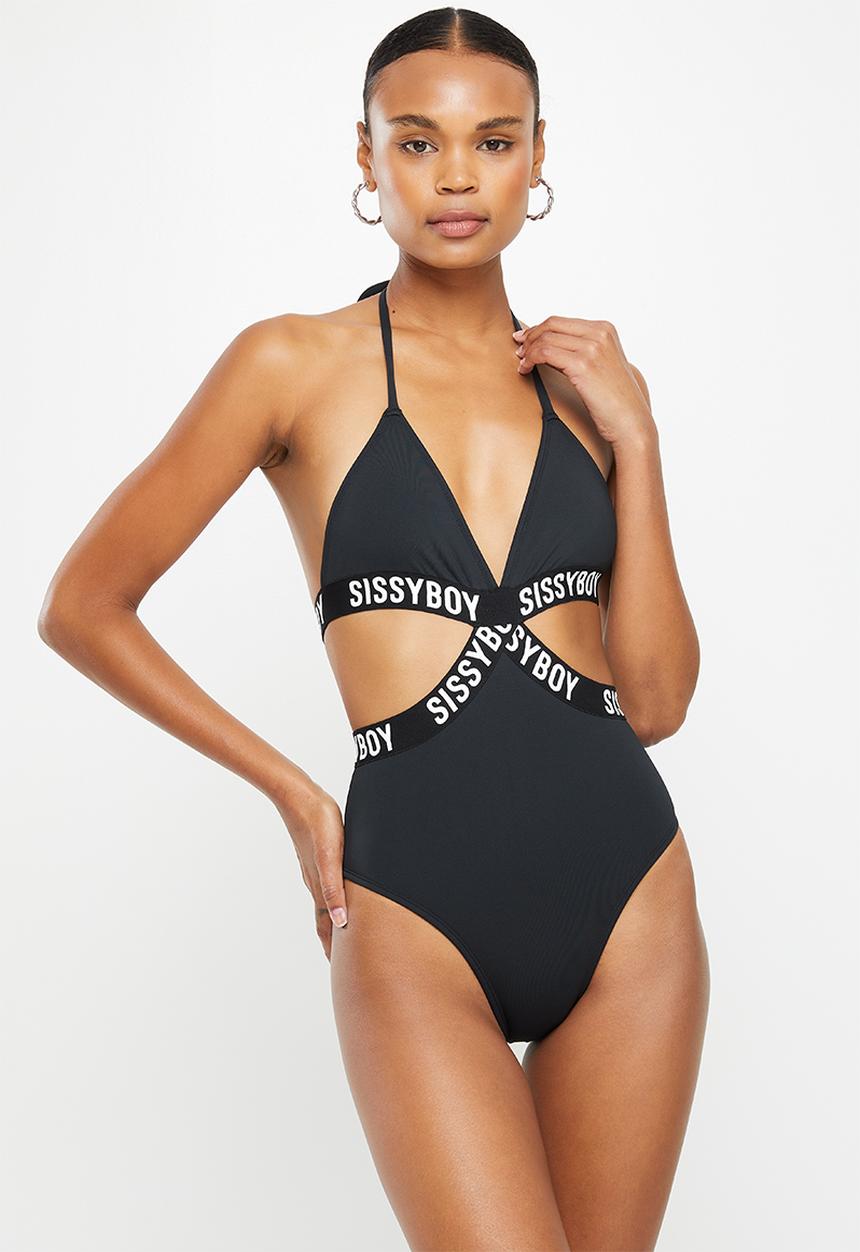 SISSY BOY - Brandy: one piece swim with branded elastic detailing - black
