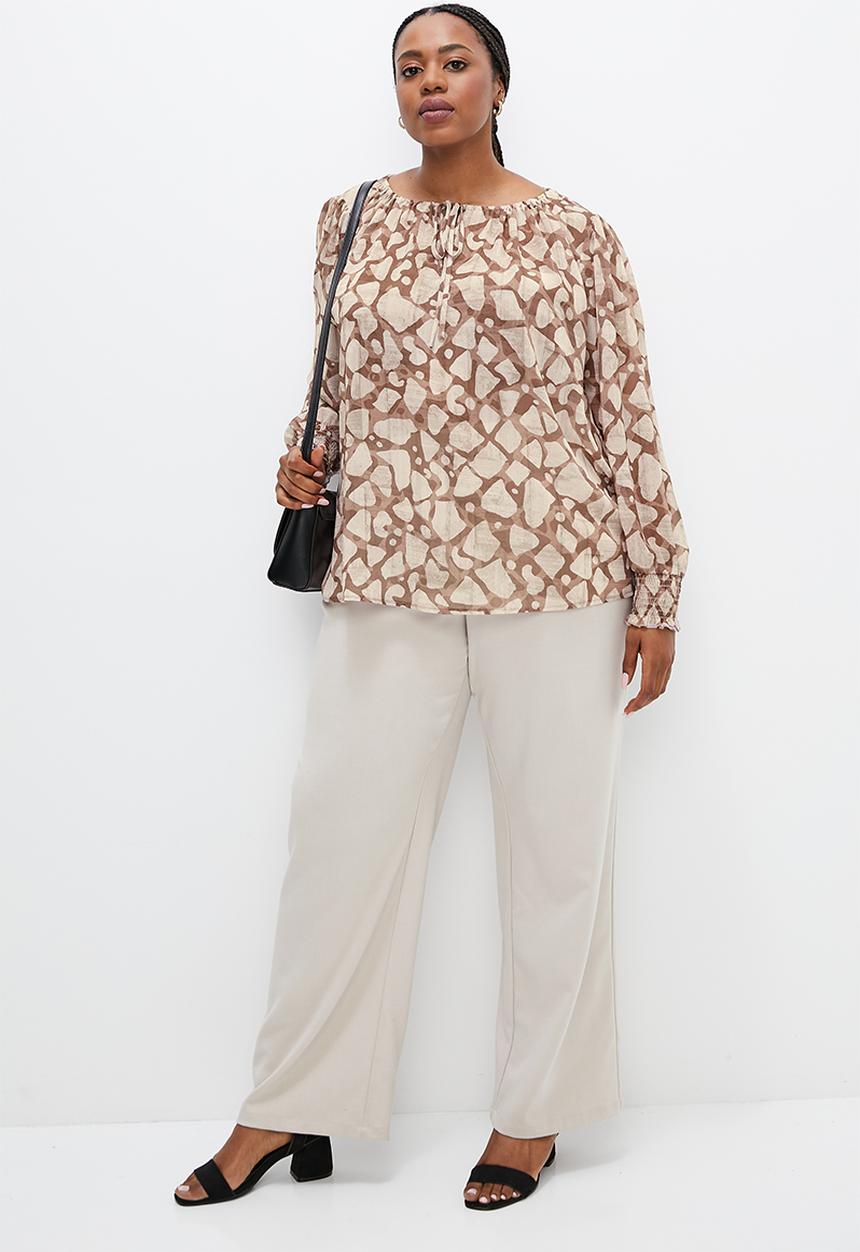 edit Plus - Chiffon shirred sleeve blouse - natural giraffe