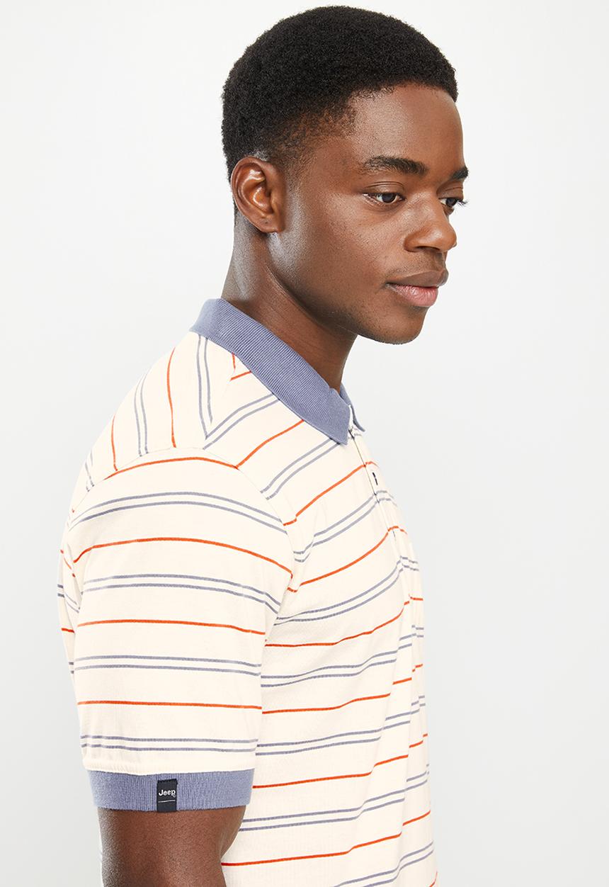 JEEP - Yd multi stripe golfer  - oxyfire & blue multi
