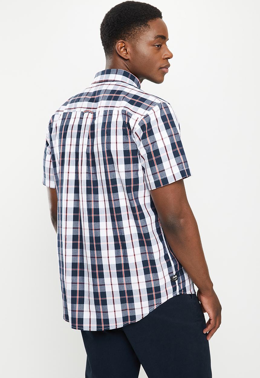 JEEP - Short sleeve yarn dyed check - navy & oxy fire