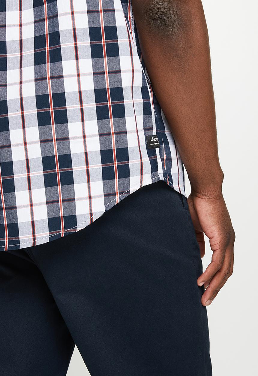 JEEP - Short sleeve yarn dyed check - navy & oxy fire