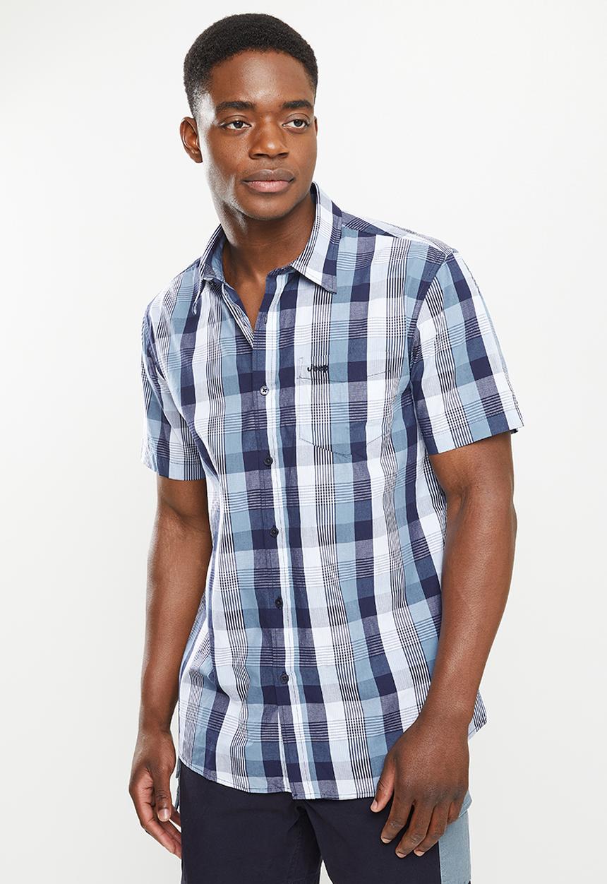 JEEP - Short sleeve yarn dyed check - navy & vintage blue