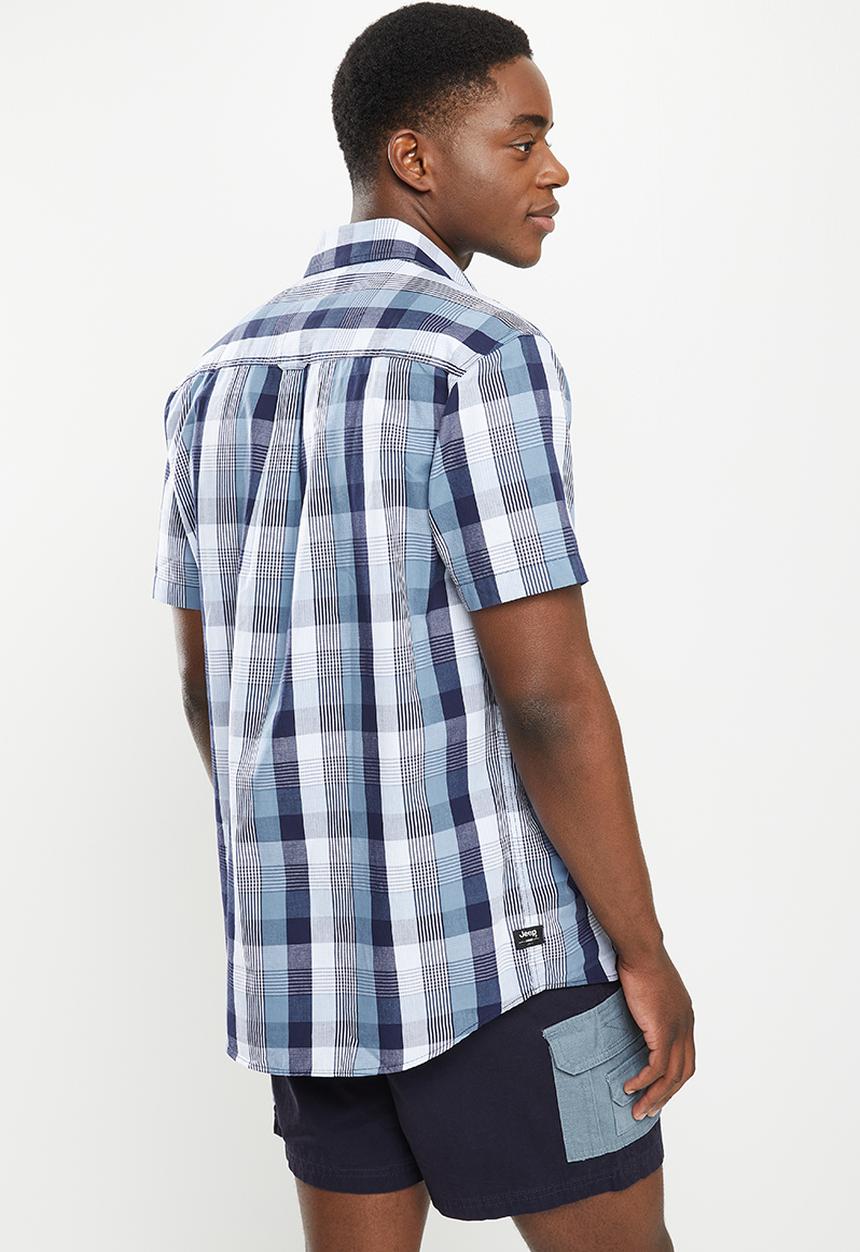JEEP - Short sleeve yarn dyed check - navy & vintage blue
