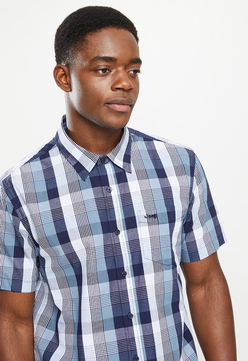 JEEP - Short sleeve yarn dyed check - navy & vintage blue