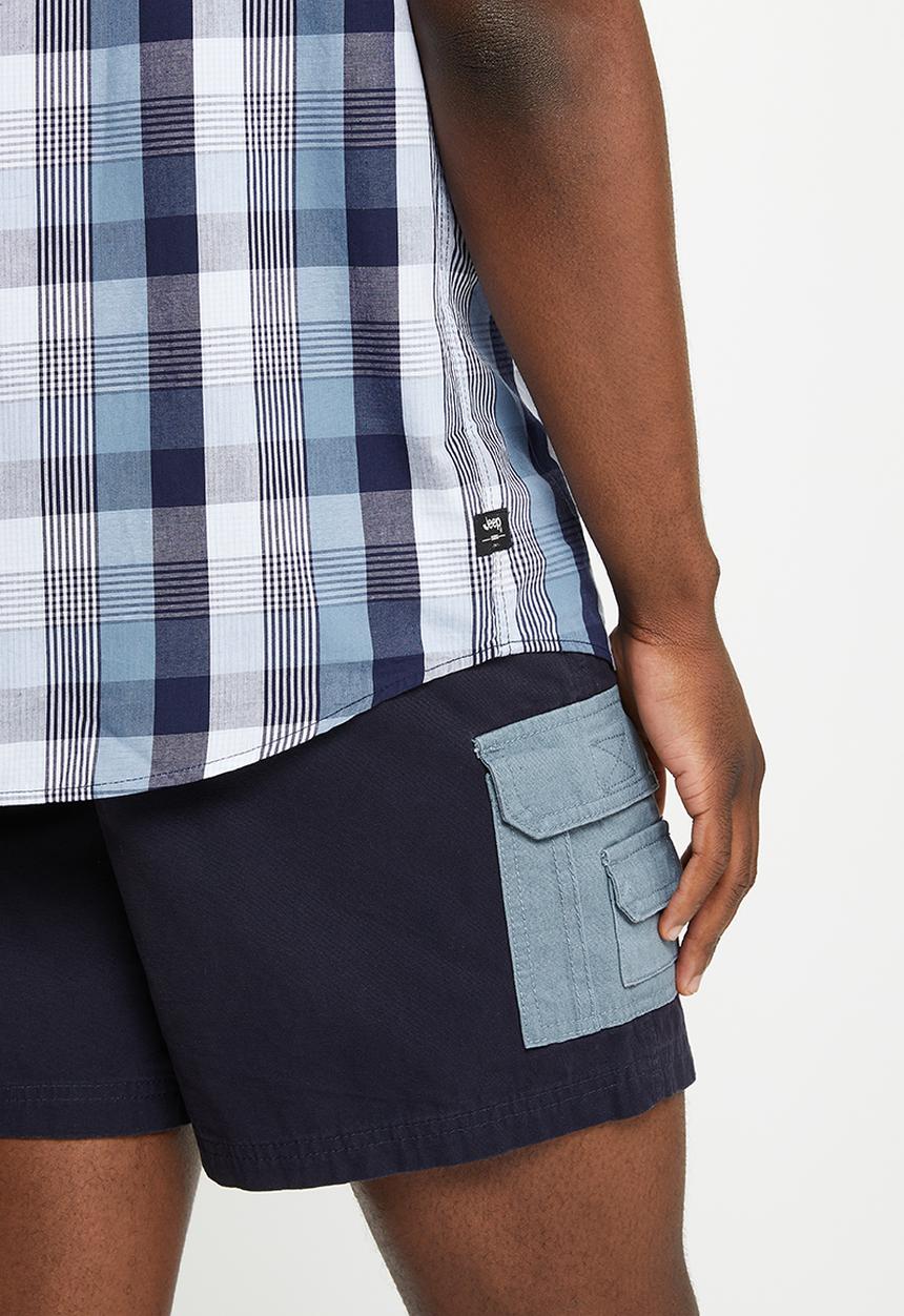 JEEP - Short sleeve yarn dyed check - navy & vintage blue