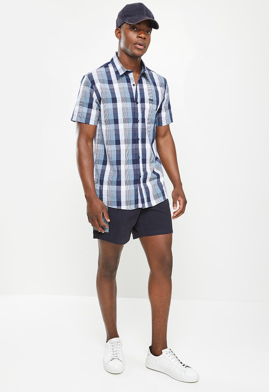 JEEP - Short sleeve yarn dyed check - navy & vintage blue