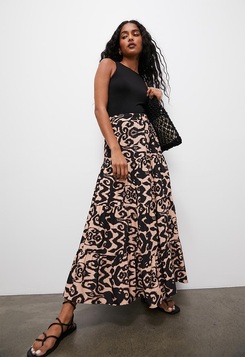 Superbalist - Tiered maxi skirt - sketched ikat
