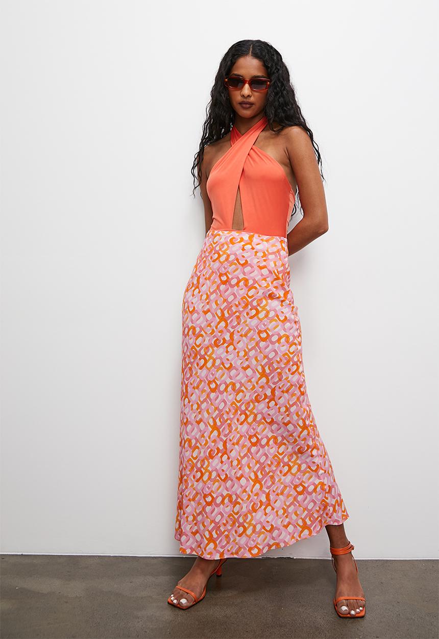 Superbalist - Printed column midi skirt - pink square
