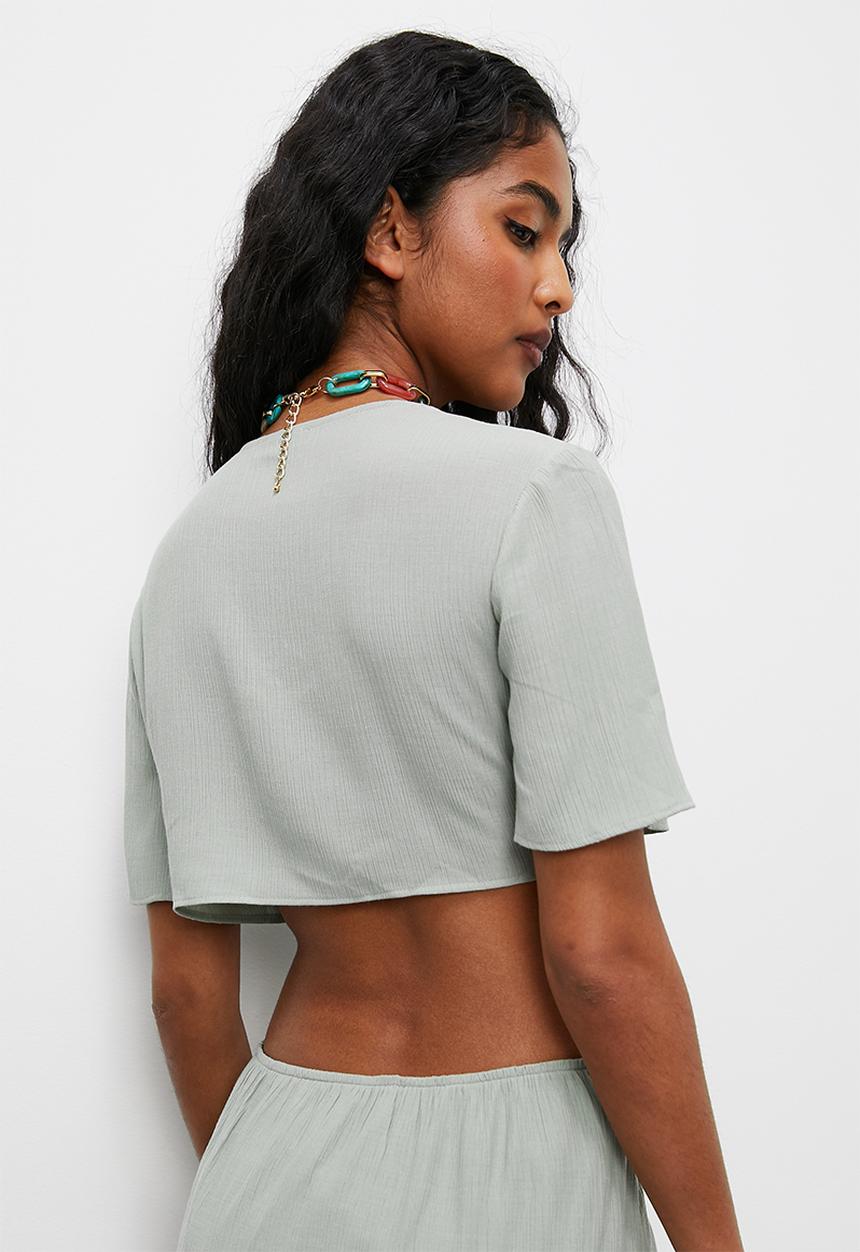 VELVET - Tie front boho maxi with side cut out - light sage