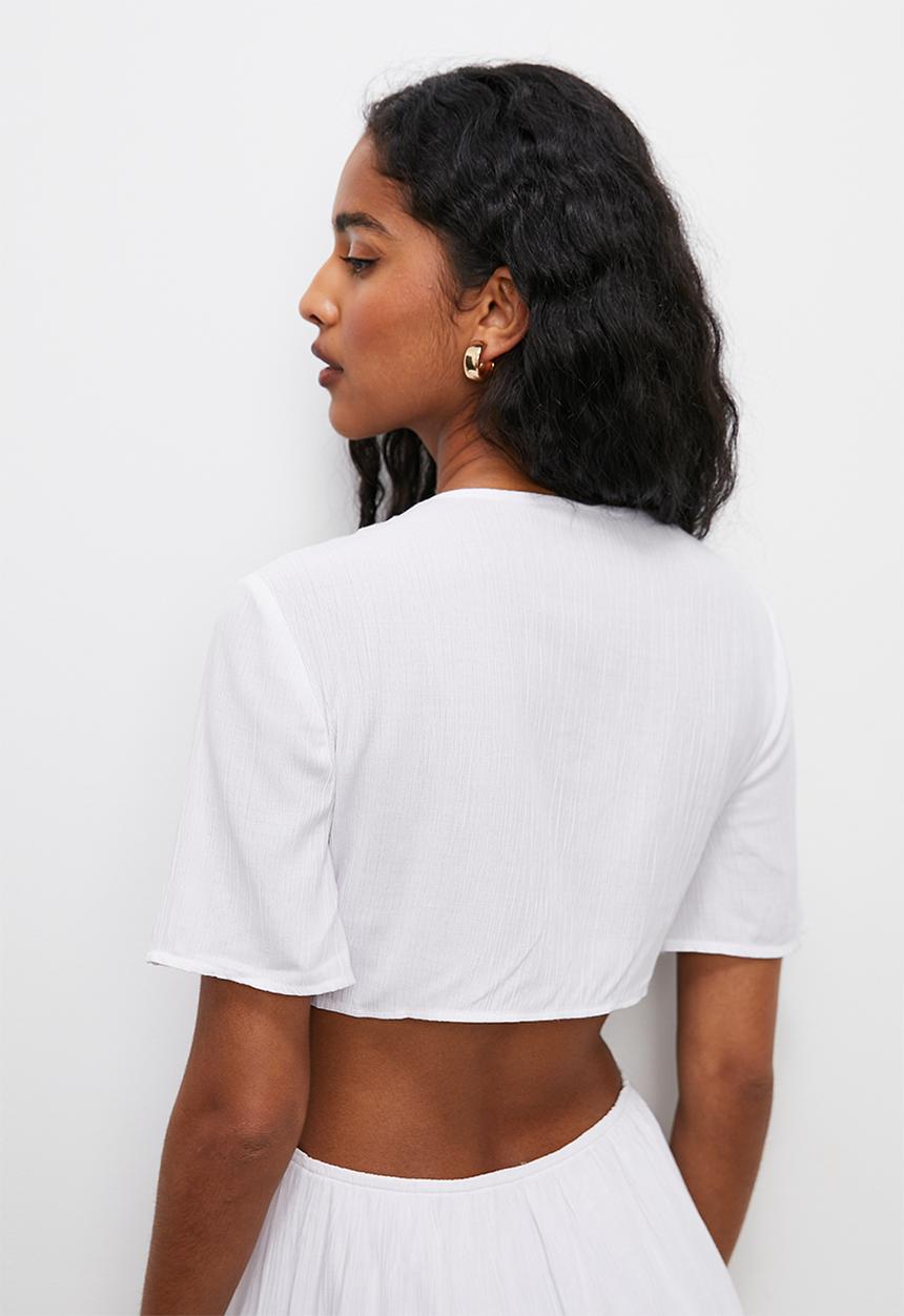 VELVET - Tie front boho maxi with side cut out - white