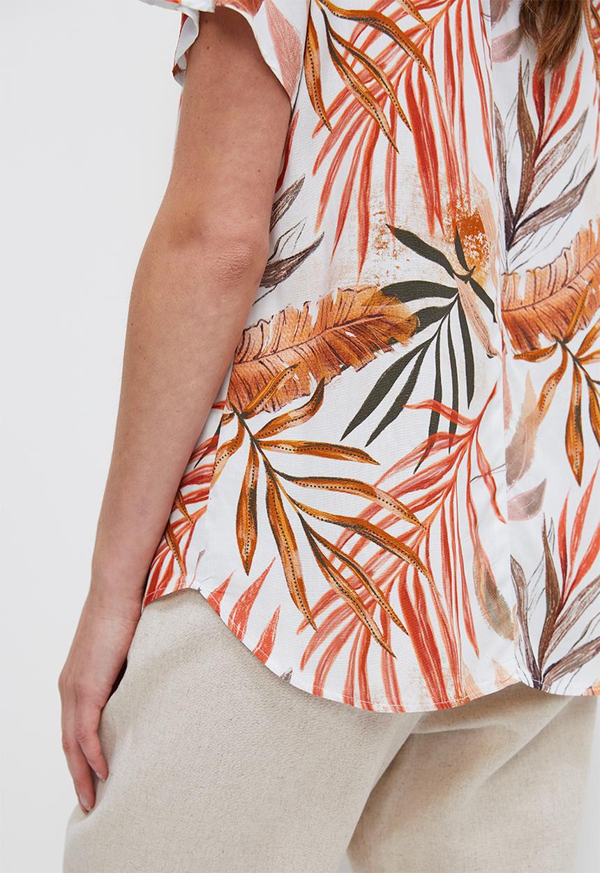 edit - V-neck longline shell - naturals palm leaf