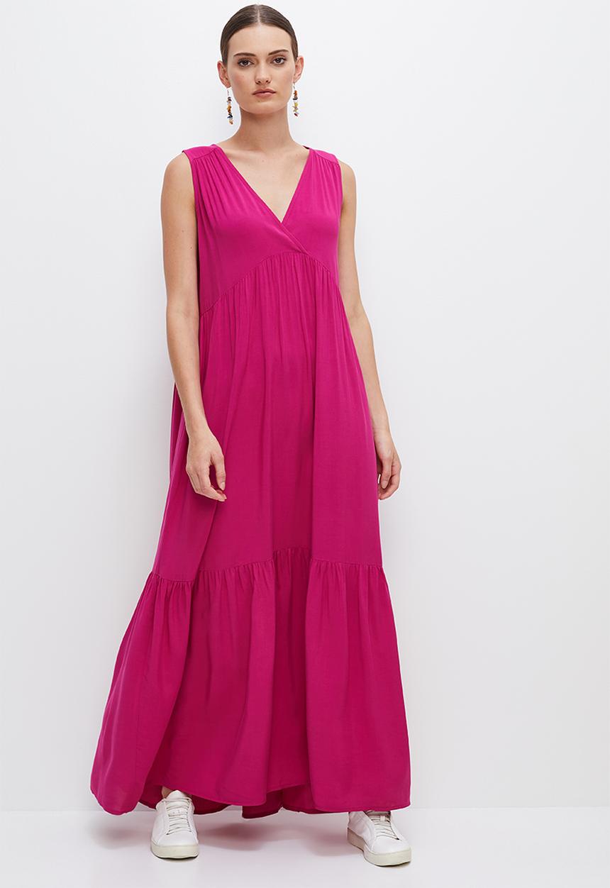 edit - Grecian built up tiered maxi - hot magenta