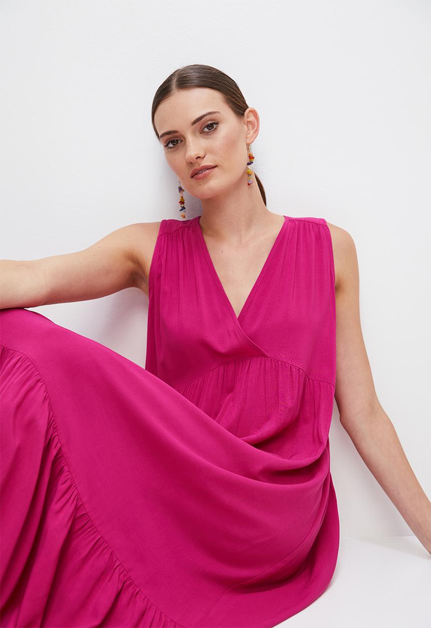 edit - Grecian built up tiered maxi - hot magenta