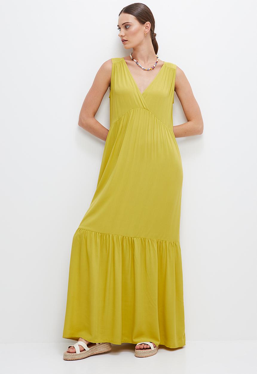edit - Grecian built up tiered maxi - golden lime
