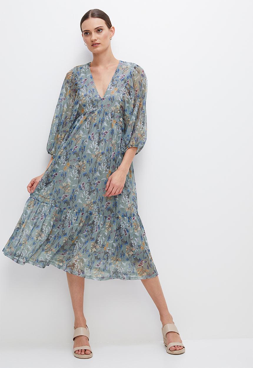 edit - Mesh peasant dress - greys botanical