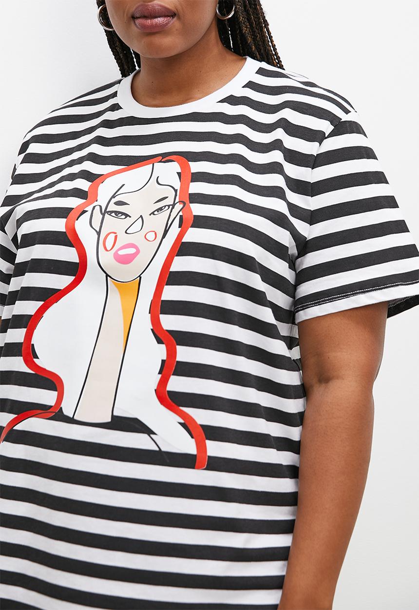 Superbalist - Basic crew graphic tee - black and white stripe