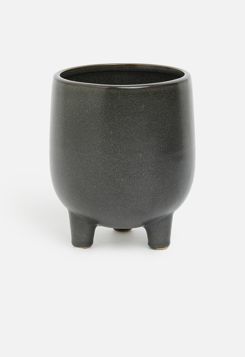H&S - Ceramic flower pot on legs - black