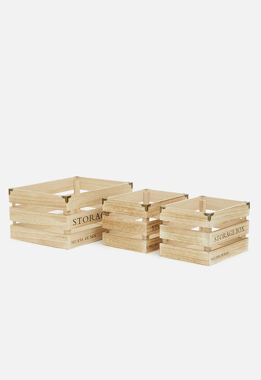 H&S - Wood crate organizer 3 pcs - natural