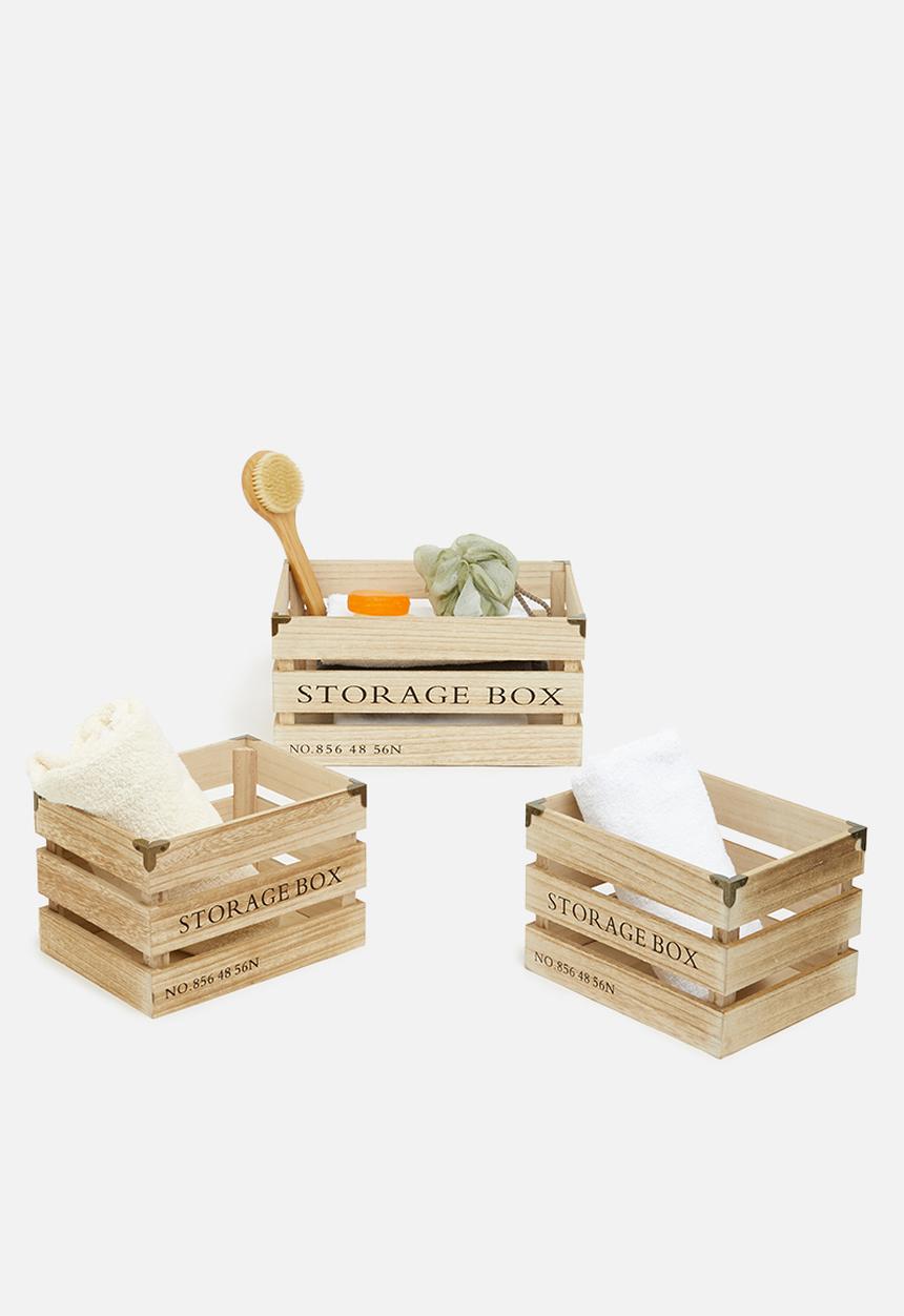 H&S - Wood crate organizer 3 pcs - natural