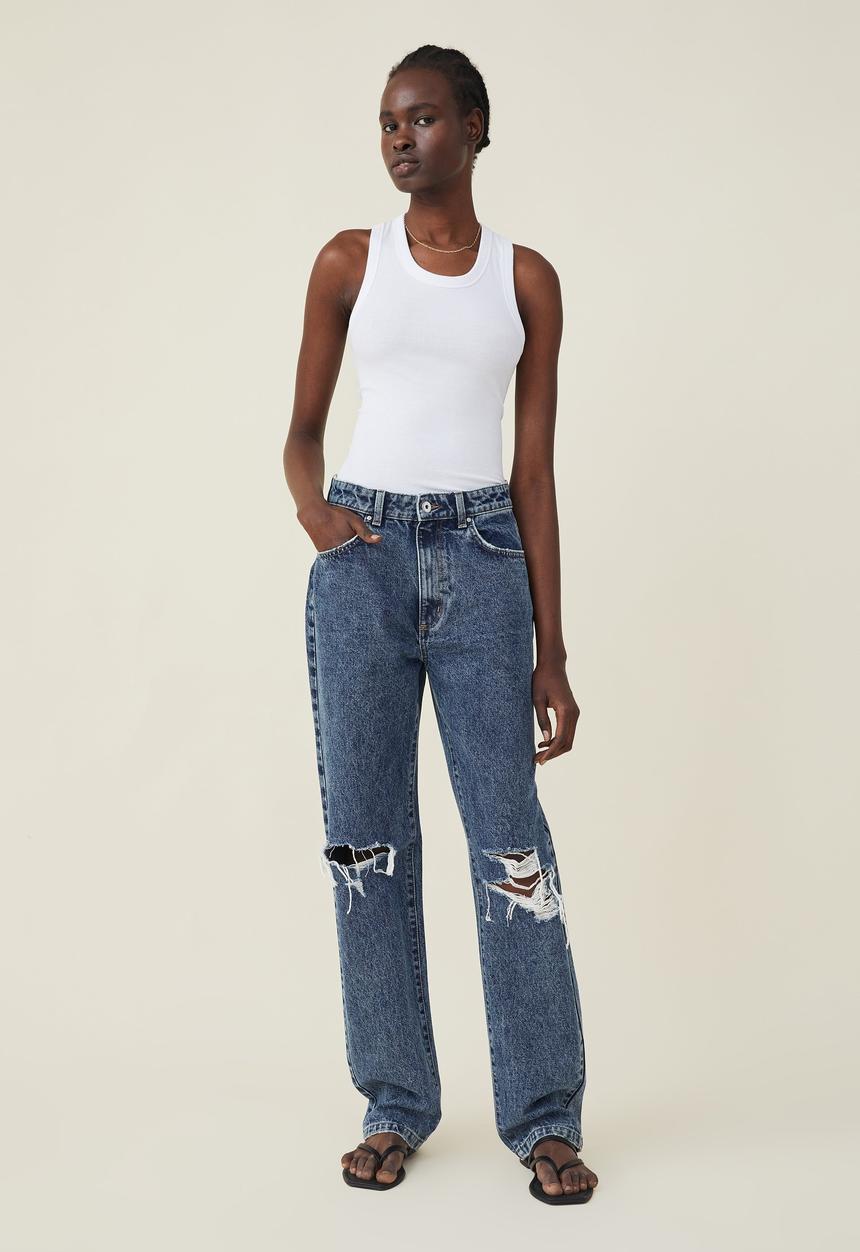 Cotton On - Long straight jean - harbour blue rip