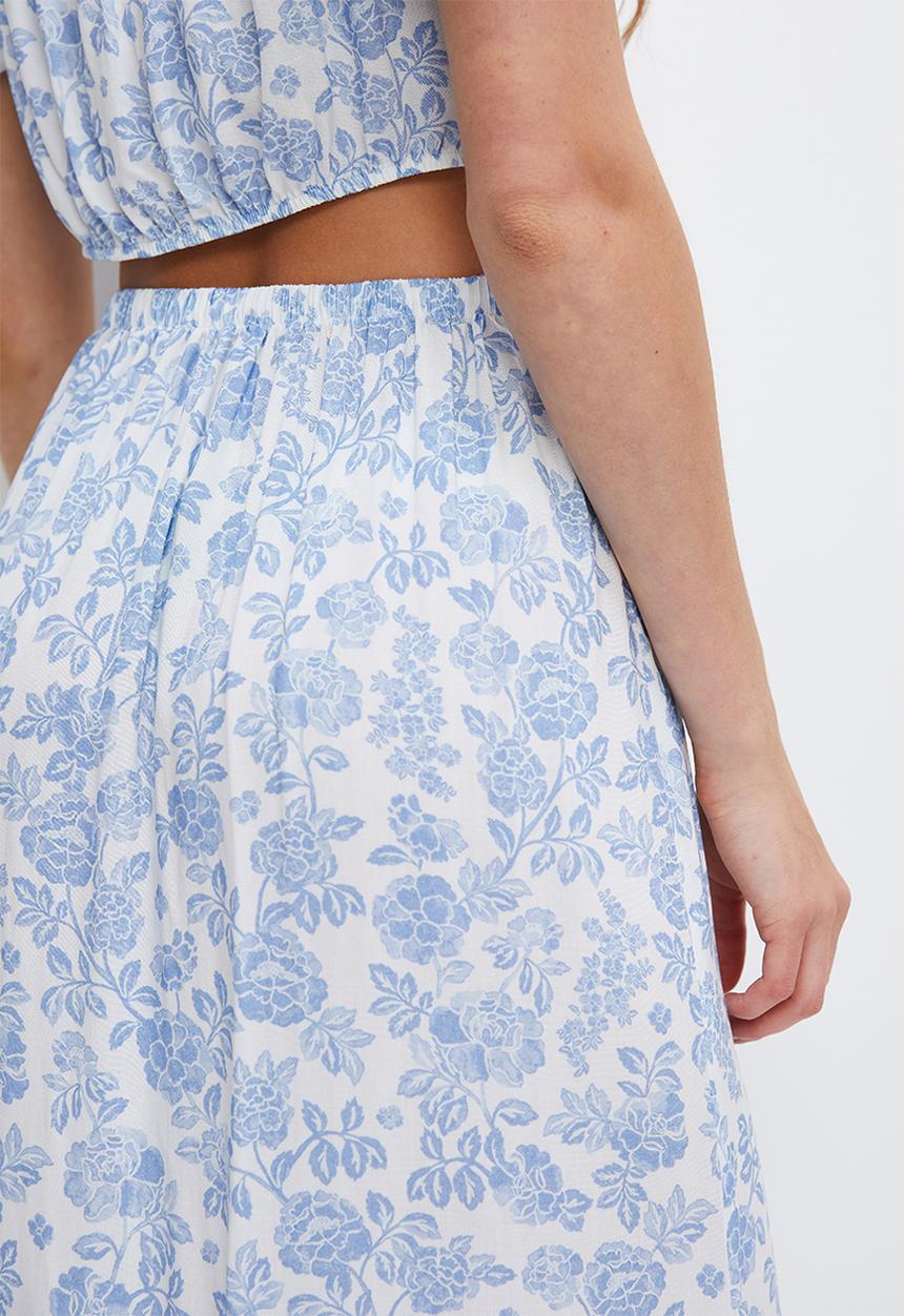 MILLA - Co-ord button detail midi skirt - white & blue 