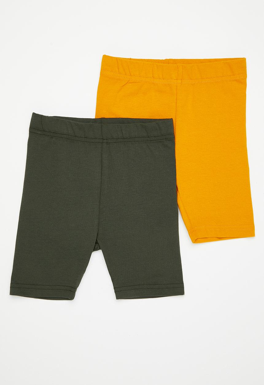 Pop Candy - Girls 2 pack cycling short - mustard & olive 