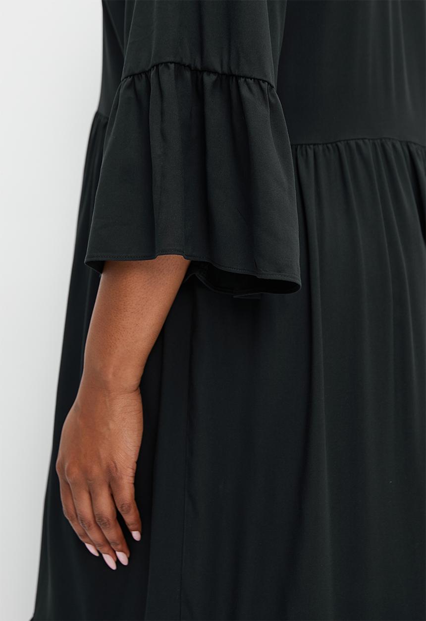 edit Plus - Mandarin collar tiered swing dress - black