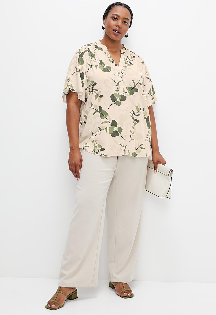edit Plus - Mandarin bellow sleeve peasant blouse - green penngum leaves