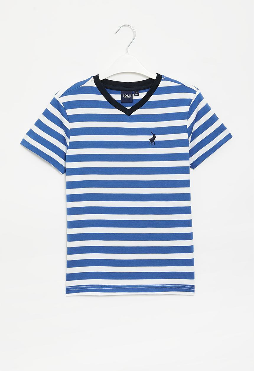 POLO - Boys striped v neck tee - blue