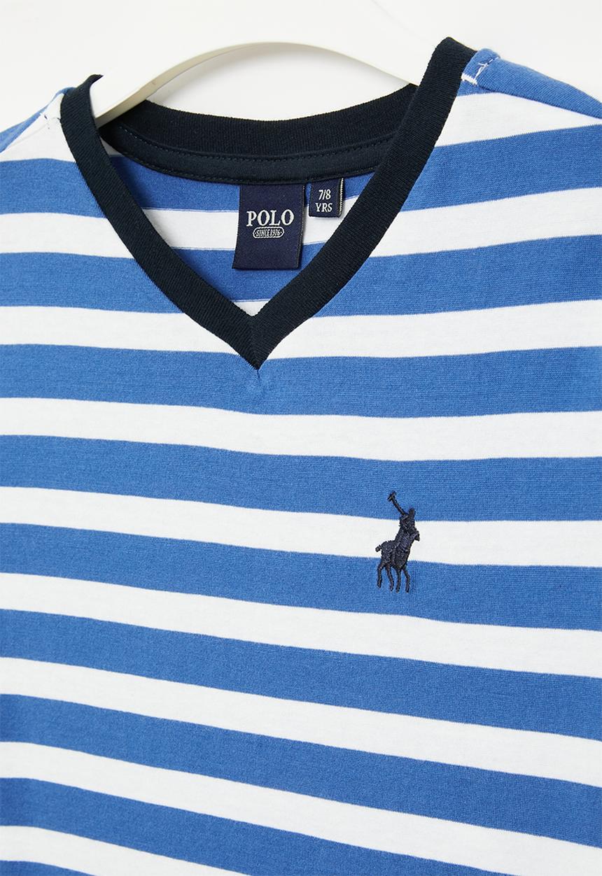 POLO - Boys striped v neck tee - blue