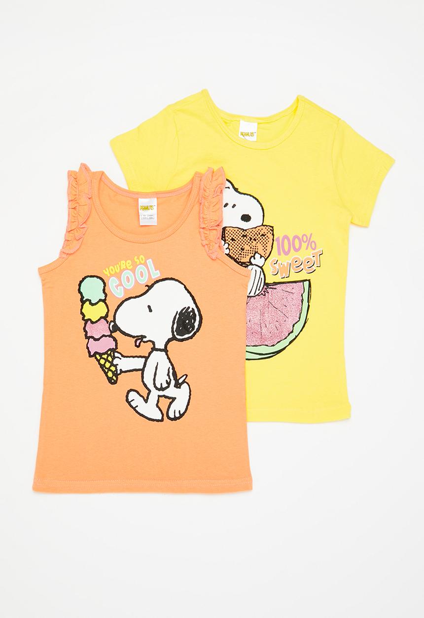 Character Group - Snoopy 2 pack tee & vest - yellow & peach 