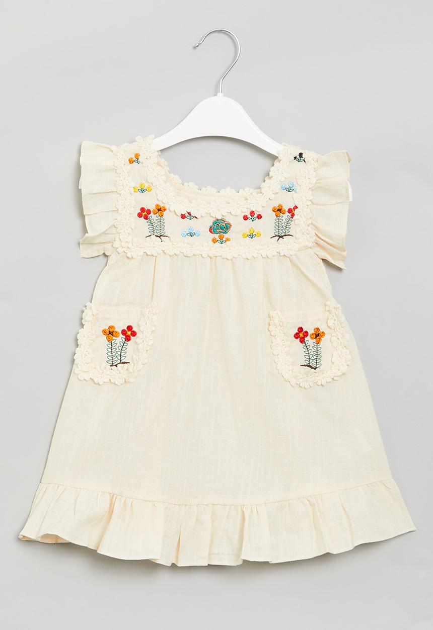 Pop Candy - Frill sleeve dress - cream