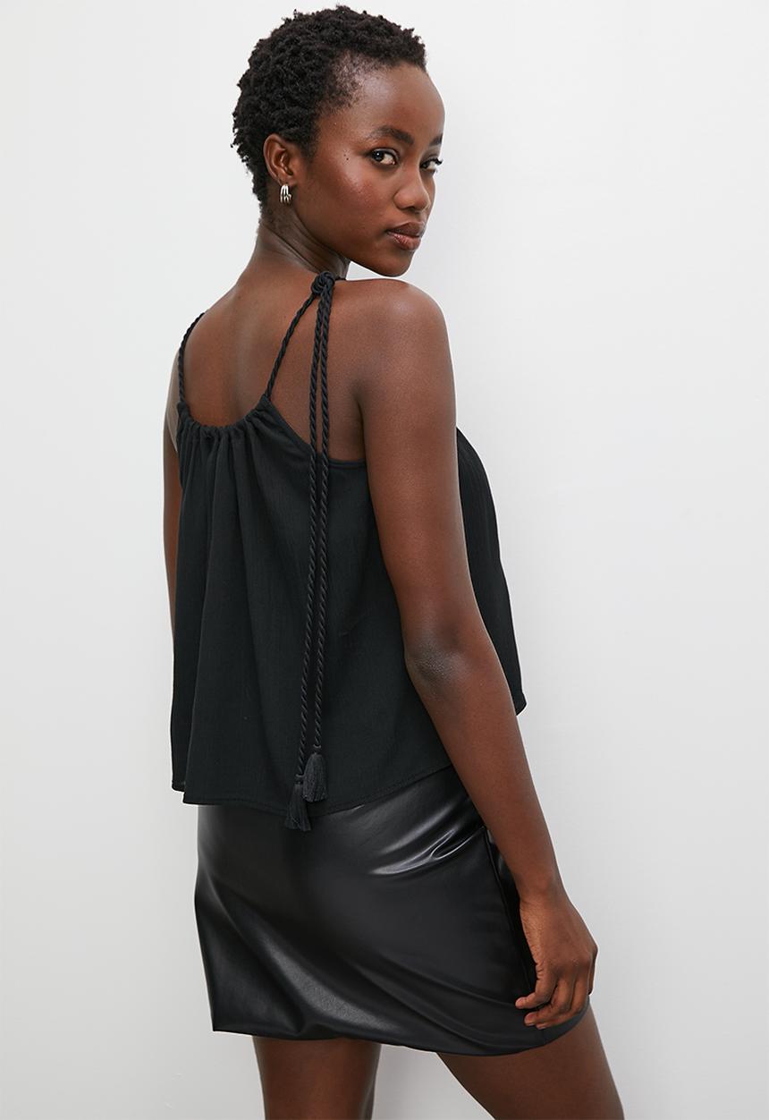 VELVET - Scoop neck cami blouse with tunnel rope detail - black