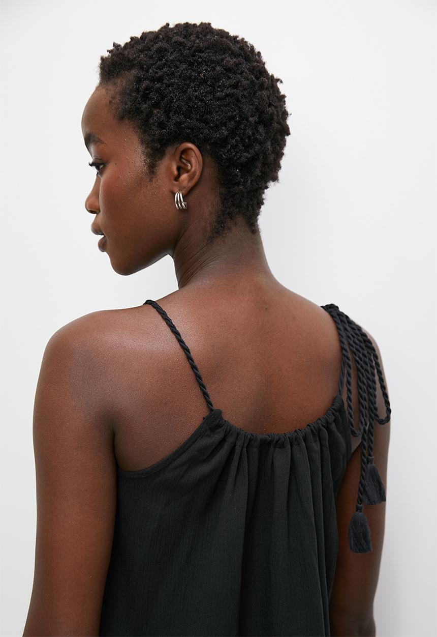 VELVET - Scoop neck cami blouse with tunnel rope detail - black