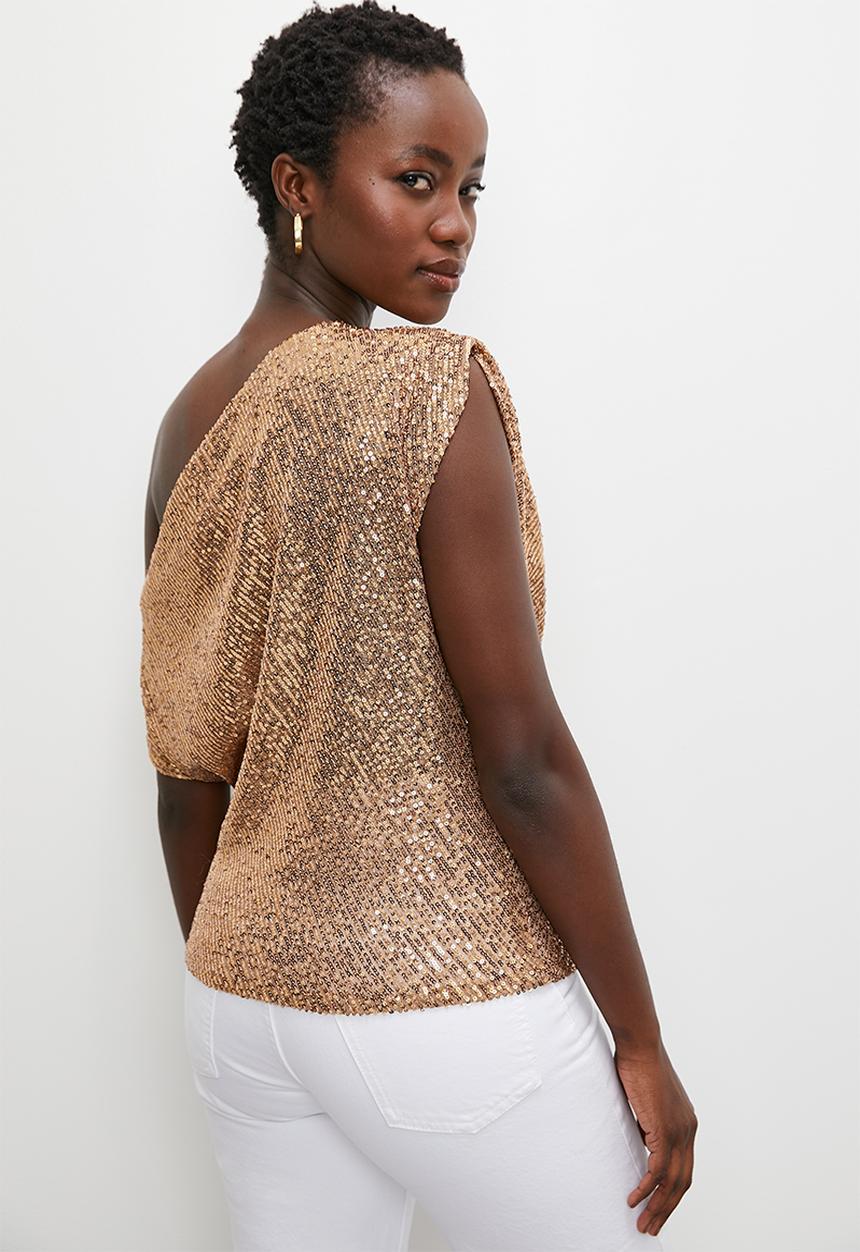 VELVET - Draped asymmetric sequince top - bronze